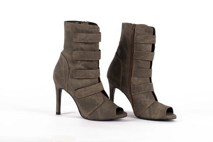 Taupe Open toe Heels in Denim - DENIM | Natya Shoes Natya Shoes