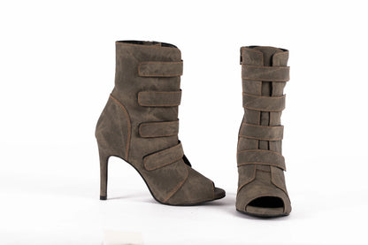 Taupe Open toe Heels in Denim - DENIM | Natya Shoes Natya Shoes