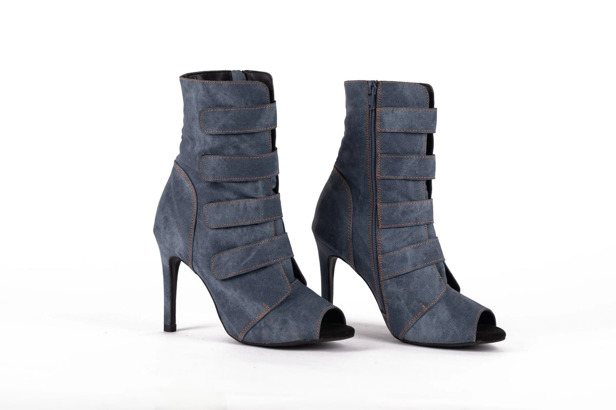 Blue Open toe Heels in Denim - DENIM