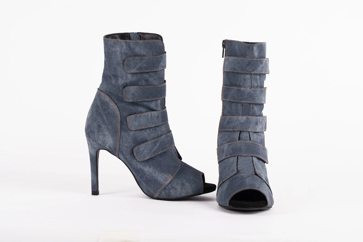 Blue Open toe Heels in Denim - DENIM