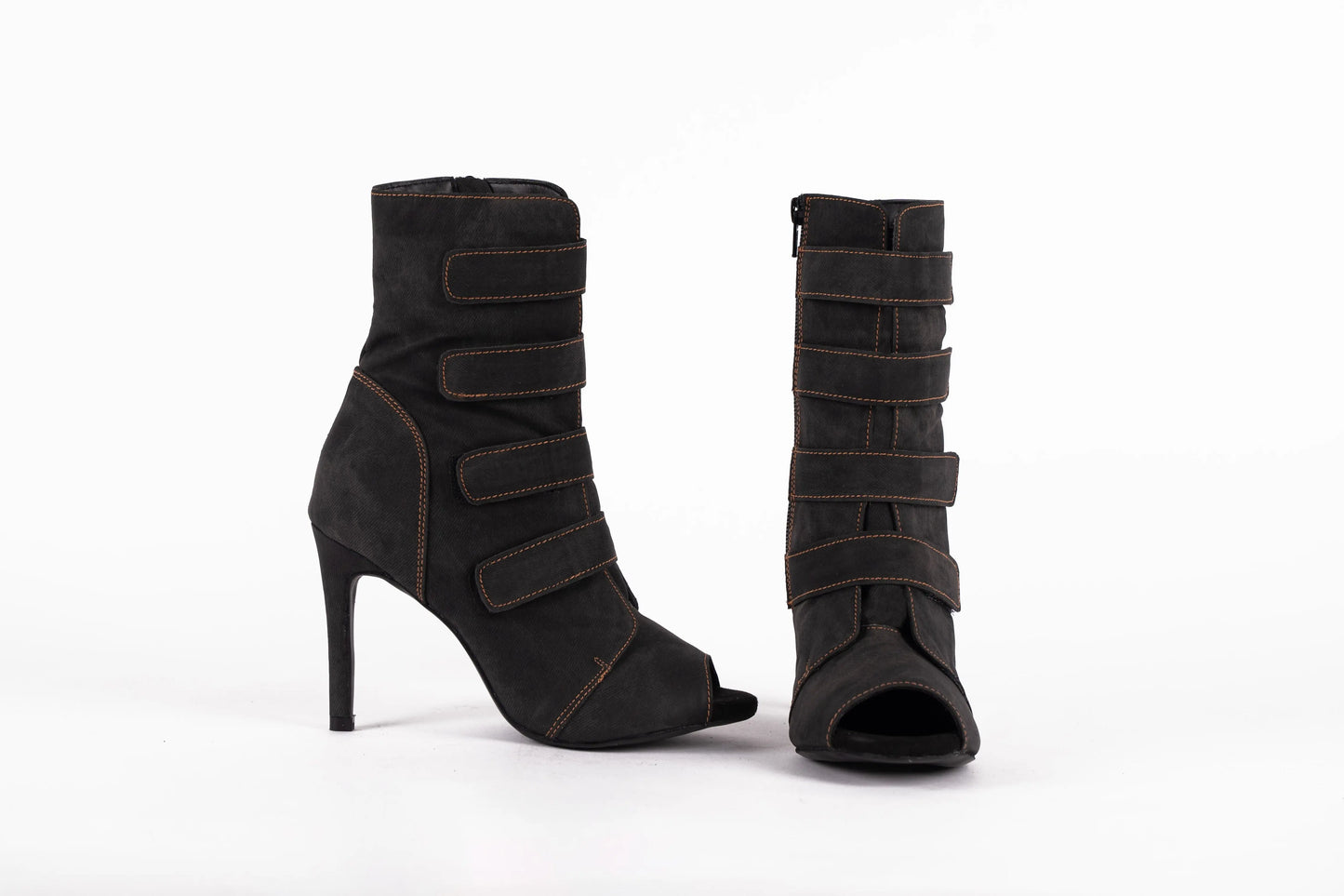 Black Open toe Heels in Denim - DENIM | Natya Shoes Natya Shoes
