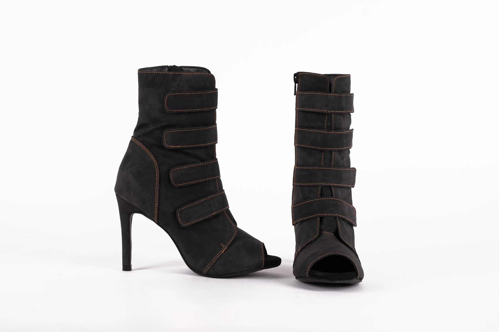 Black Open toe Heels in Denim - DENIM | Natya Shoes Natya Shoes