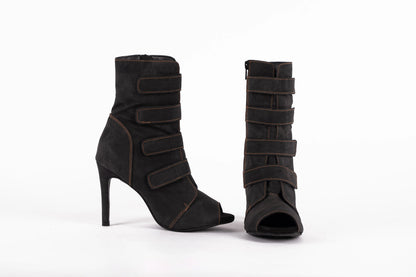DENIM Black Open-Toe Denim Heels – view 3
