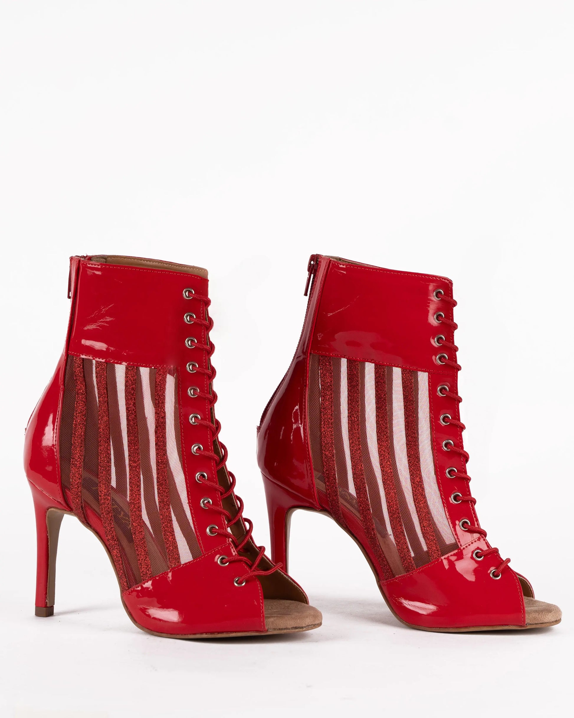 Red Fully Adjustable Lace-up Booties - NATALIA | Natya Shoes Natya Shoes