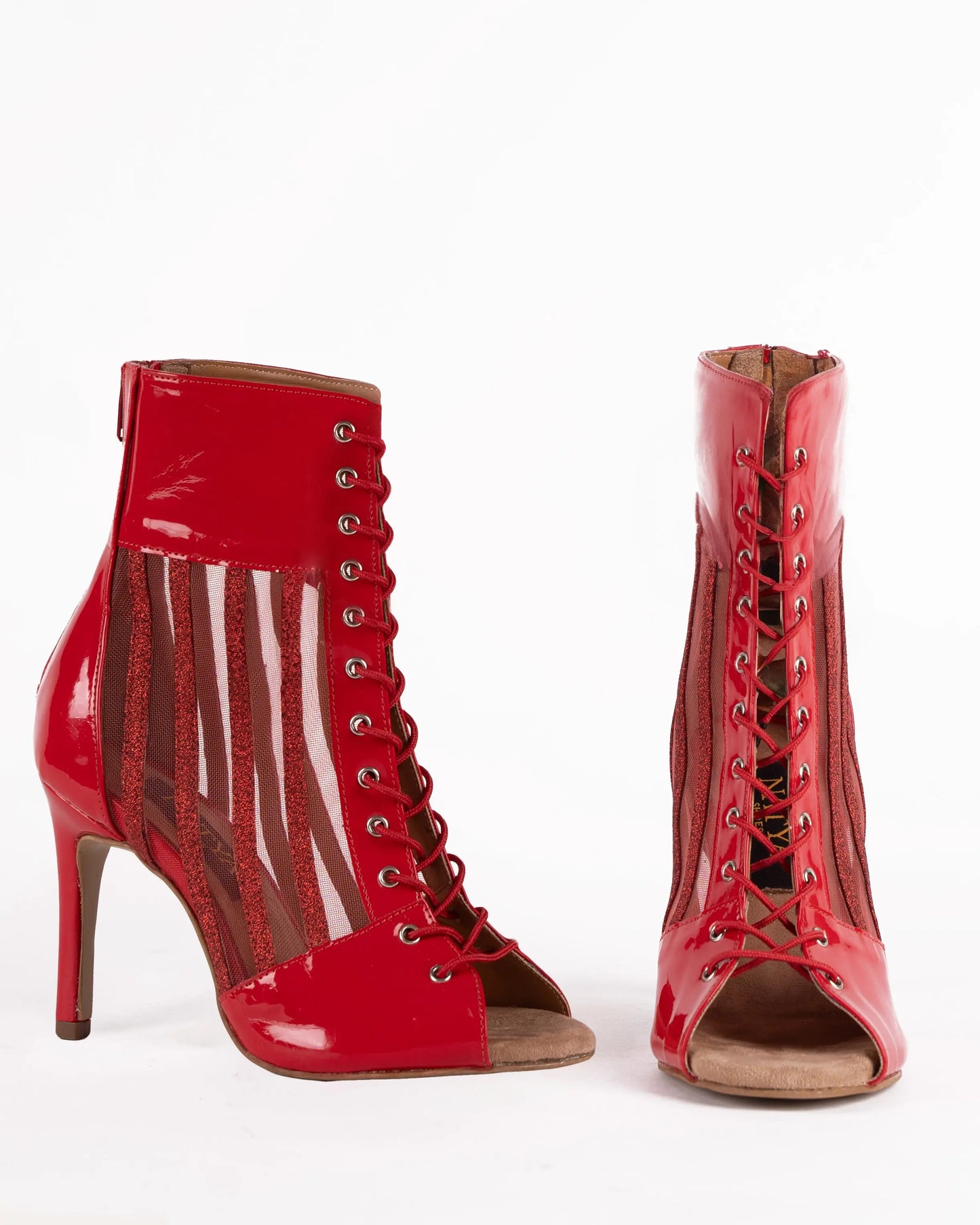 Red Fully Adjustable Lace-up Booties - NATALIA | Natya Shoes Natya Shoes