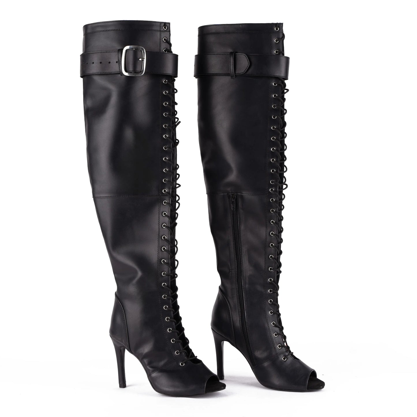 Open-toe lace up over-the-knee boots - AARYA | Natya Shoes Natya Shoes