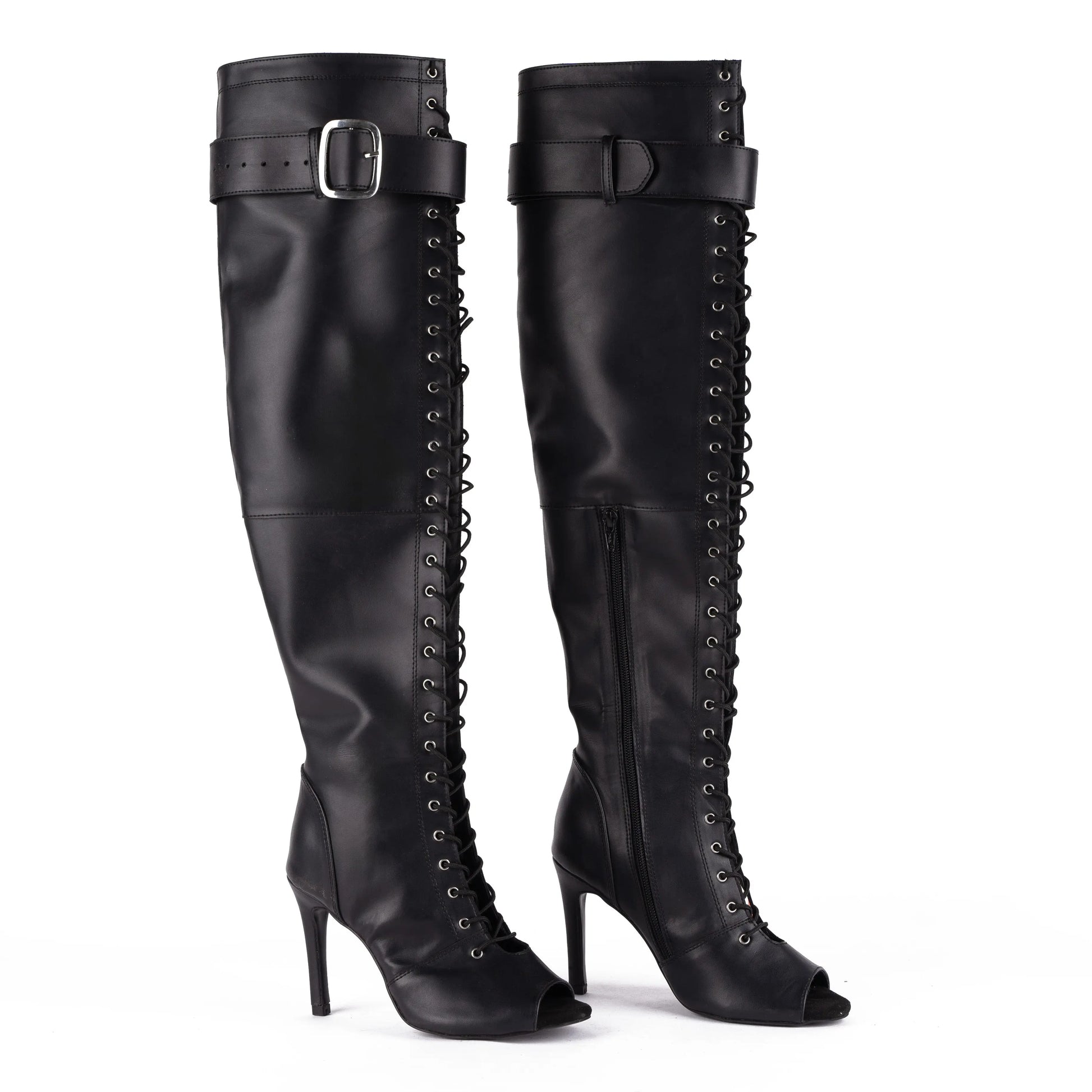 Open-toe lace up over-the-knee boots - AARYA | Natya Shoes Natya Shoes