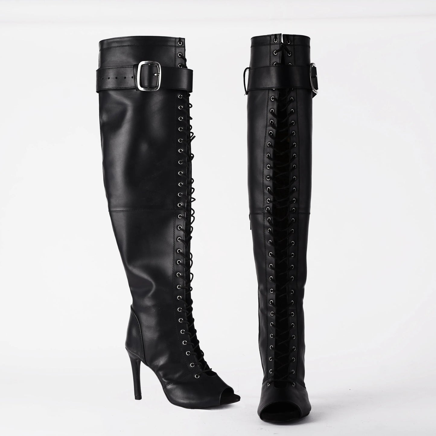 Open-toe lace up over-the-knee boots - AARYA | Natya Shoes Natya Shoes