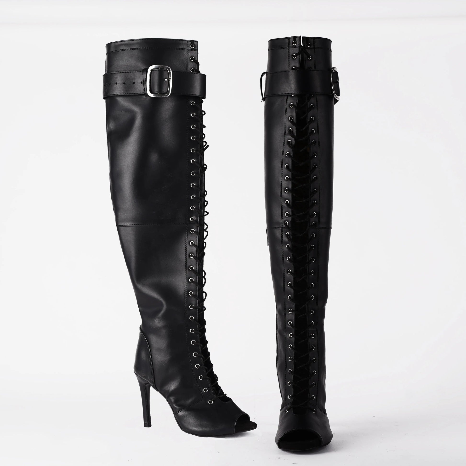Open-toe lace up over-the-knee boots - AARYA | Natya Shoes Natya Shoes