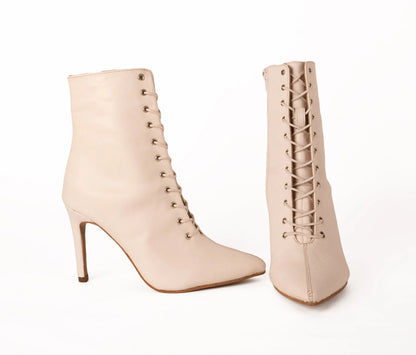 RYDER Off-White Pointed Lace-Up Ankle Boots – view 3