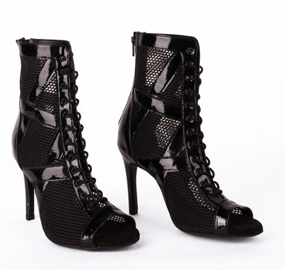 Black Mesh Dance Boots with Patent – view 2