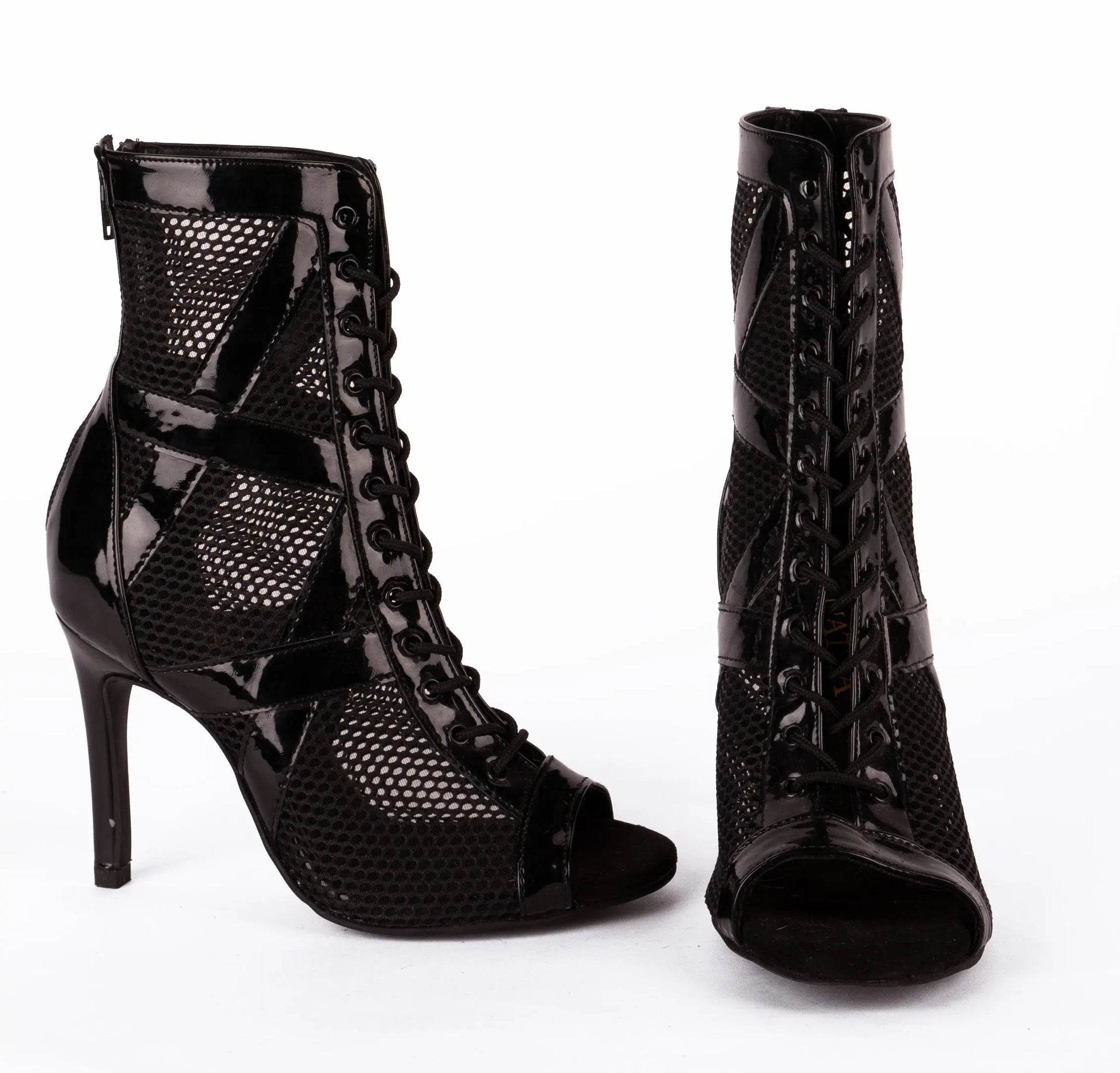 Black Open toe lace up booties with mesh - DIAMOND  | Natya Shoes Natya Shoes