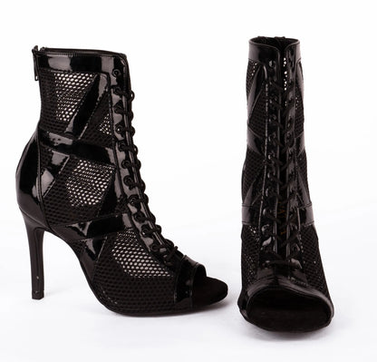 Black Mesh Dance Boots with Patent – view 3