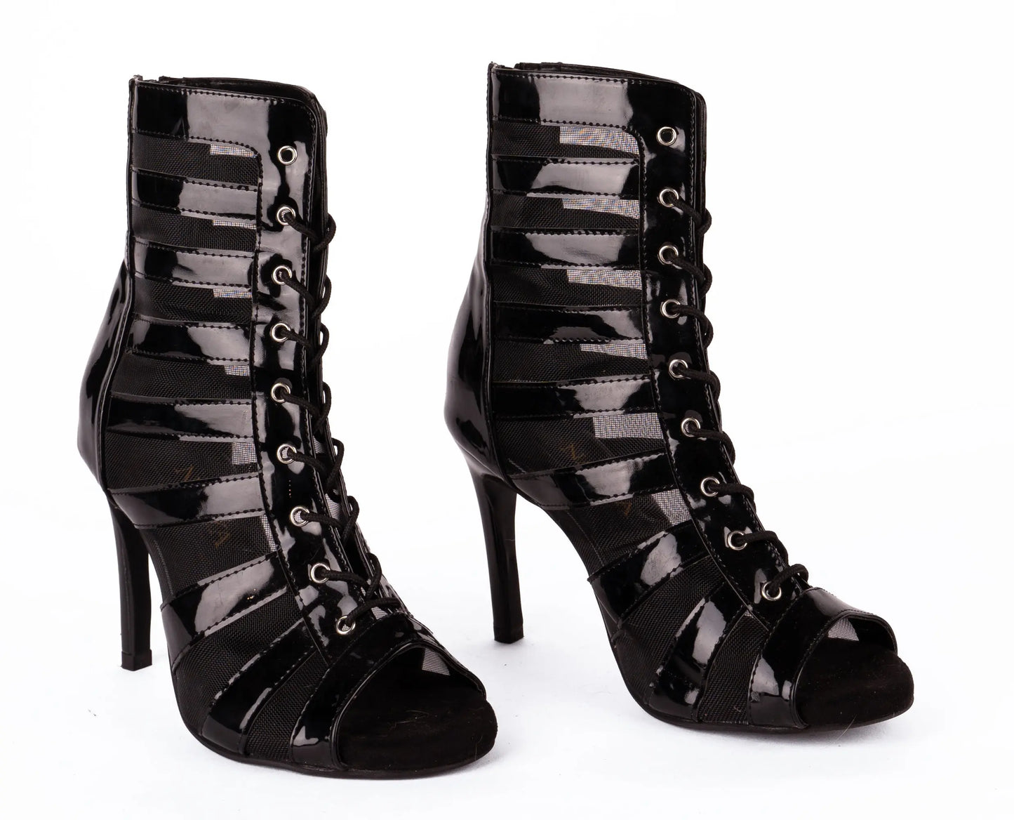 Black Open toe lace up booties with mesh - CRYSTAL | Natya Shoes Natya Shoes