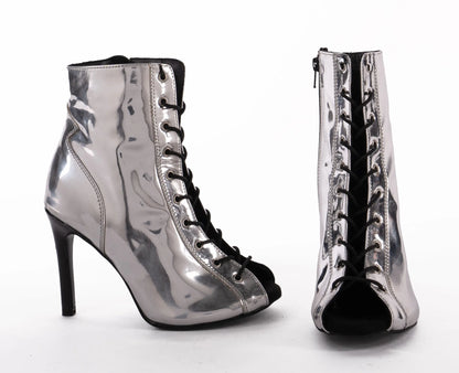 Empress Silver Reflective Lace-Up Heels – view 3