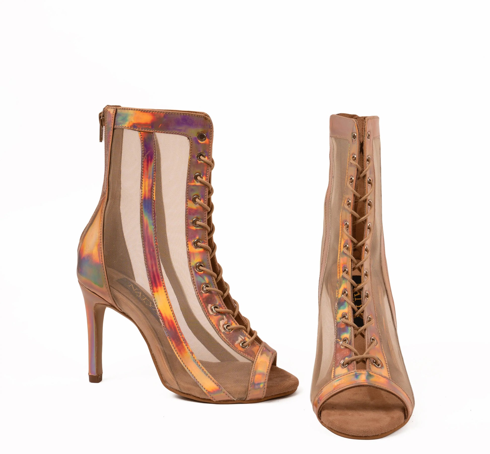Nude Reflective Booties with mesh – TULIP | Natya Shoes Natya Shoes