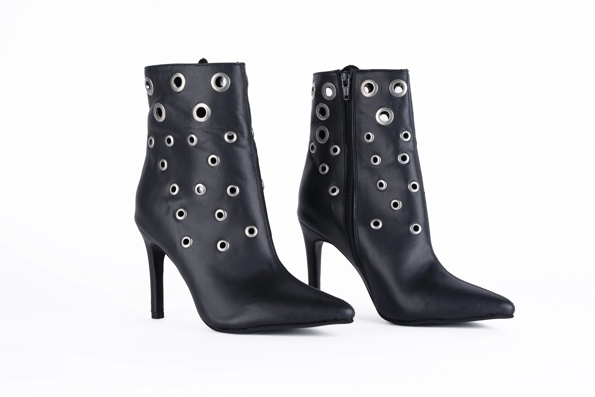 Black Pointed-Toe Booties with rivets - AMARA | Natya Shoes Natya Shoes