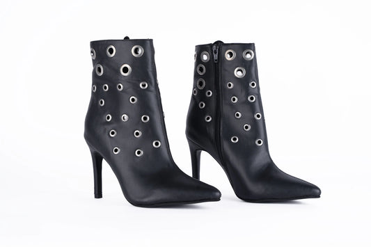 Black Pointed-Toe Booties with rivets - AMARA | Natya Shoes Natya Shoes
