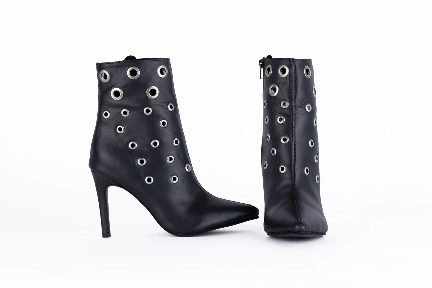 Black Pointed-Toe Booties with rivets - AMARA | Natya Shoes Natya Shoes