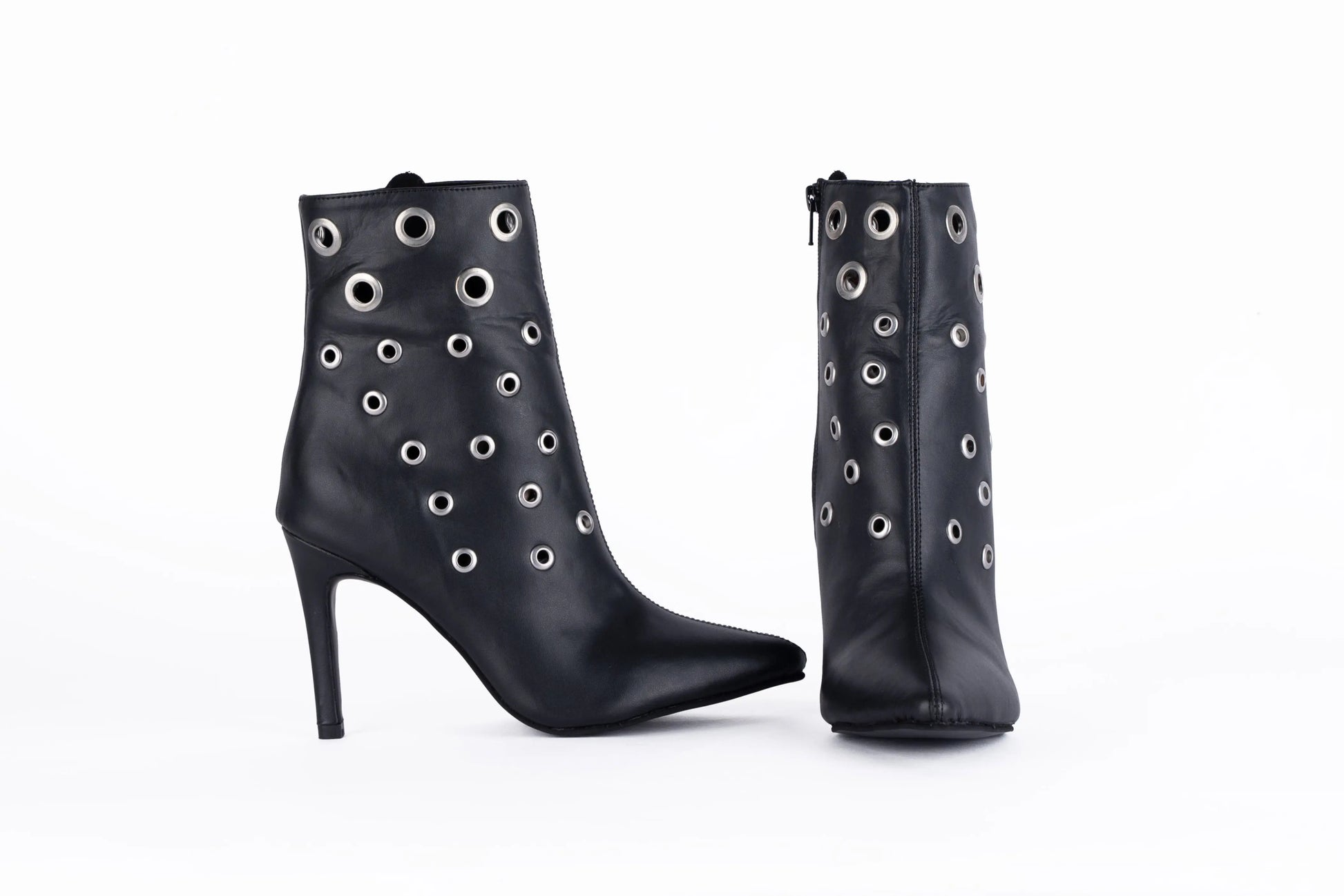 Black Pointed-Toe Booties with rivets - AMARA | Natya Shoes Natya Shoes