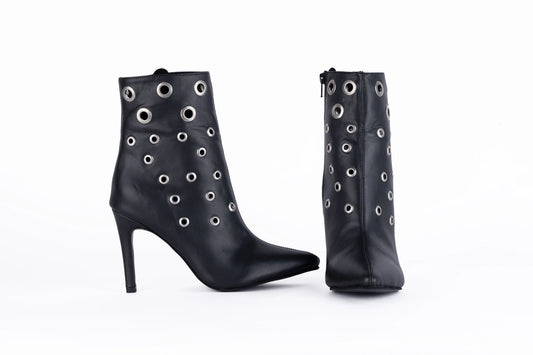 Black Pointed-Toe Booties with rivets - AMARA | Natya Shoes Natya Shoes
