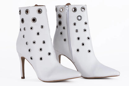 AMARA White Pointed-Toe Booties With Rivets – view 4