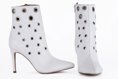 AMARA White Pointed-Toe Booties With Rivets – view 3