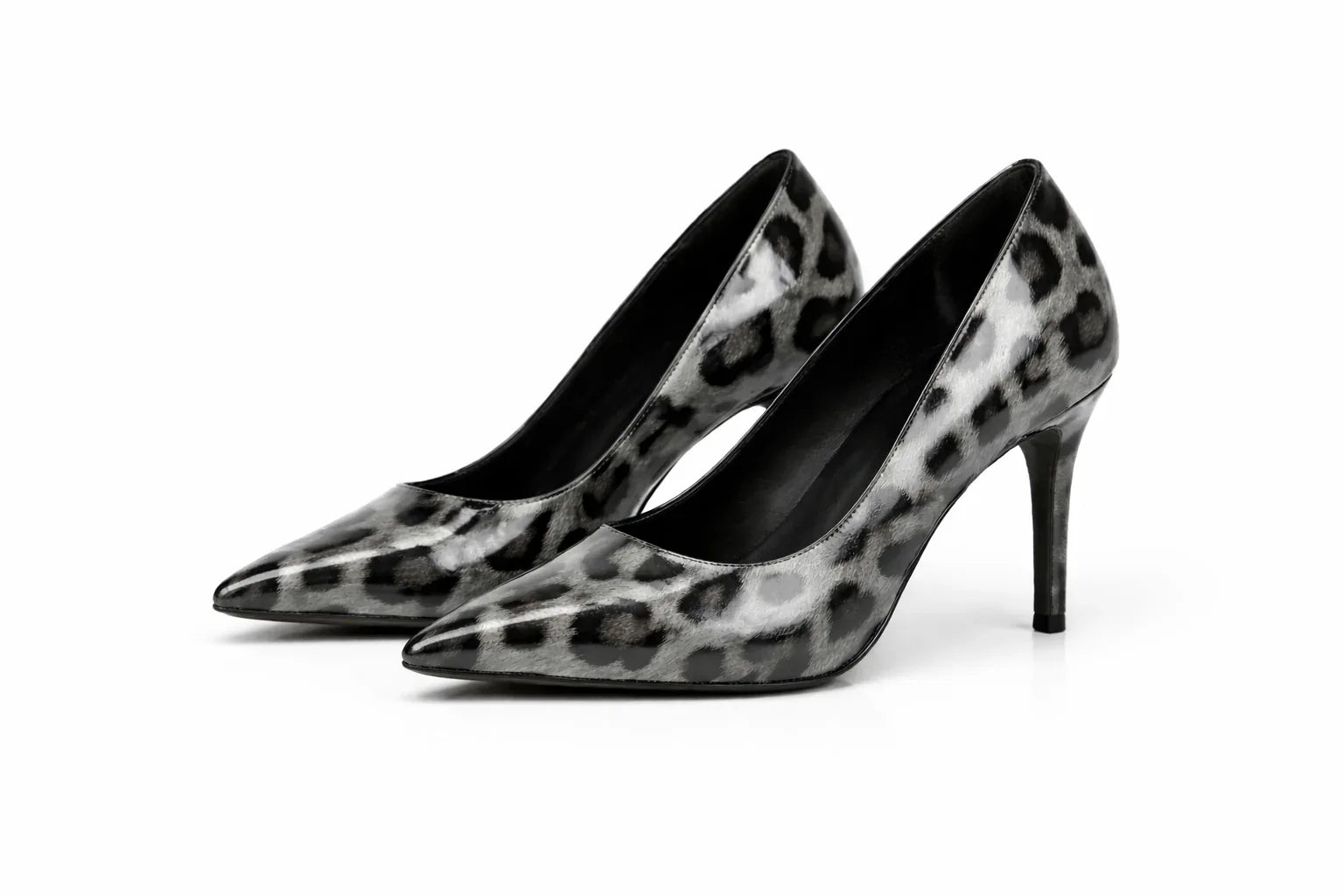 UNTAMED Grey Leopard Patent Pumps – Natya x Amala | Glossy Statement Pump Heels | Natya Shoes Natya Shoes
