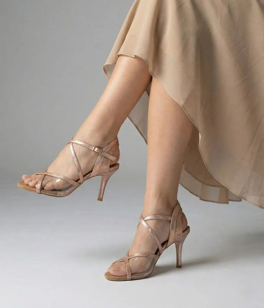 Rose Gold Shimmer Tango Dance Heels – ALLURE | Natya Shoes Natya Shoes