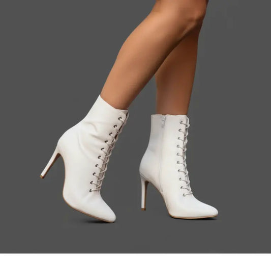 White closed toe pointed laceups - RYDER | Natya Shoes Natya Shoes