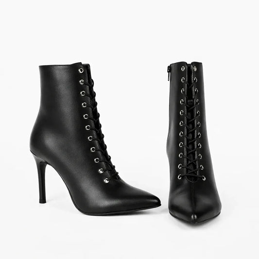 Black closed toe pointed laceup Ankle boots- RYDER | Natya Shoes Natya Shoes