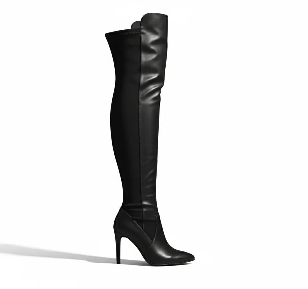 Black Stretchable Over-The-Knee Boots - AMOR | Natya Shoes Natya Shoes