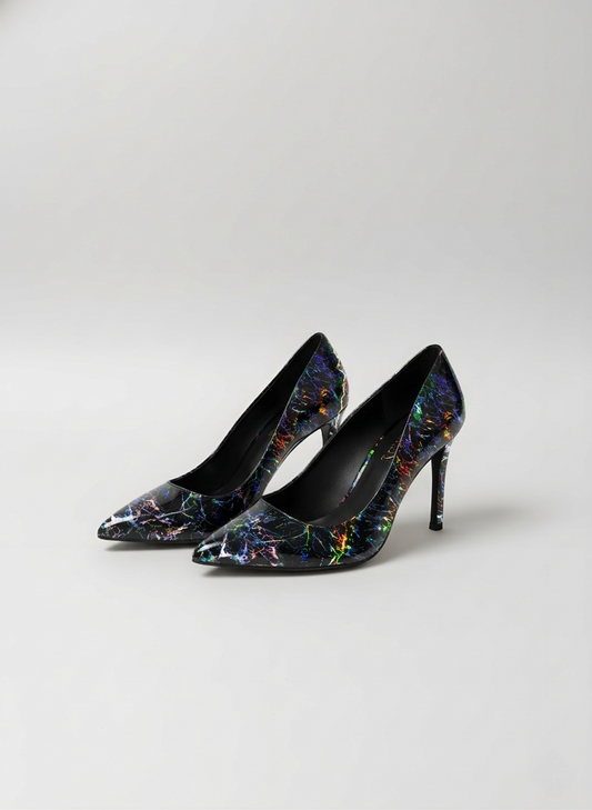 Holographic Black Stiletto Pumps- NEBULA | Natya Shoes Natya Shoes