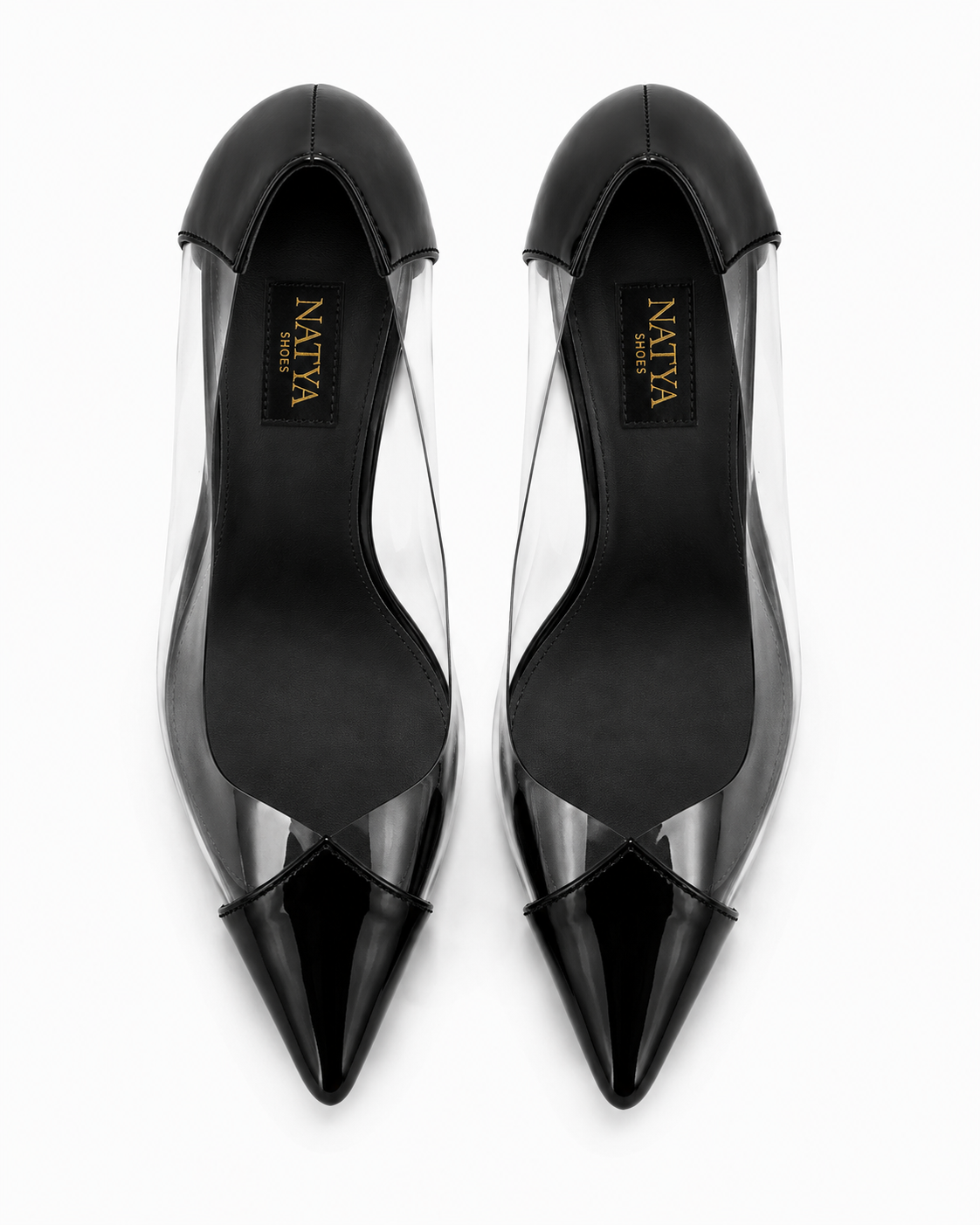 Black Patent & Transparent Panels Pointed Pumps-  ILLUSION | Natya Shoes Natya Shoes