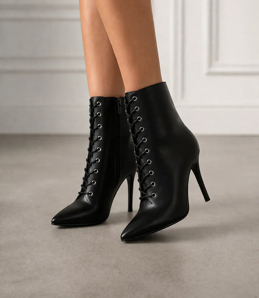 Black closed toe pointed laceup Ankle boots- RYDER | Natya Shoes Natya Shoes