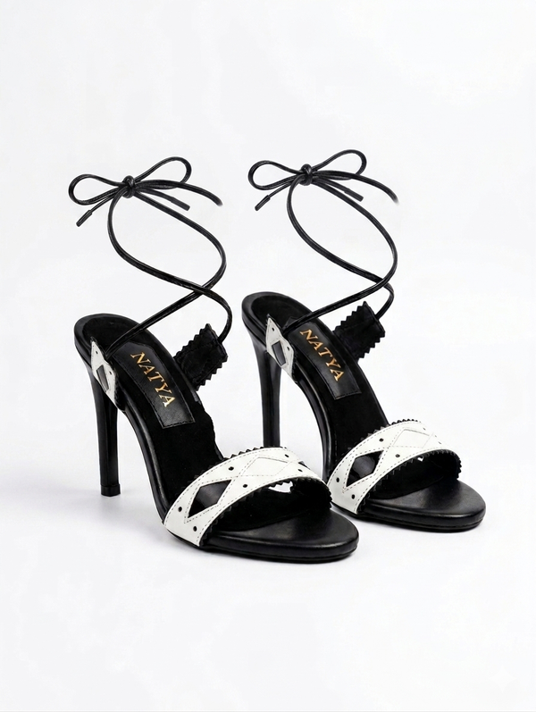 Lace-up Heeled Sandal| Black &White | KITE | Natya Shoes Natya Shoes