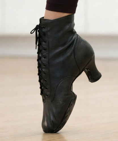 BROADWAY Black Leather Jazz Character Boots – handmade dance shoes by Natya