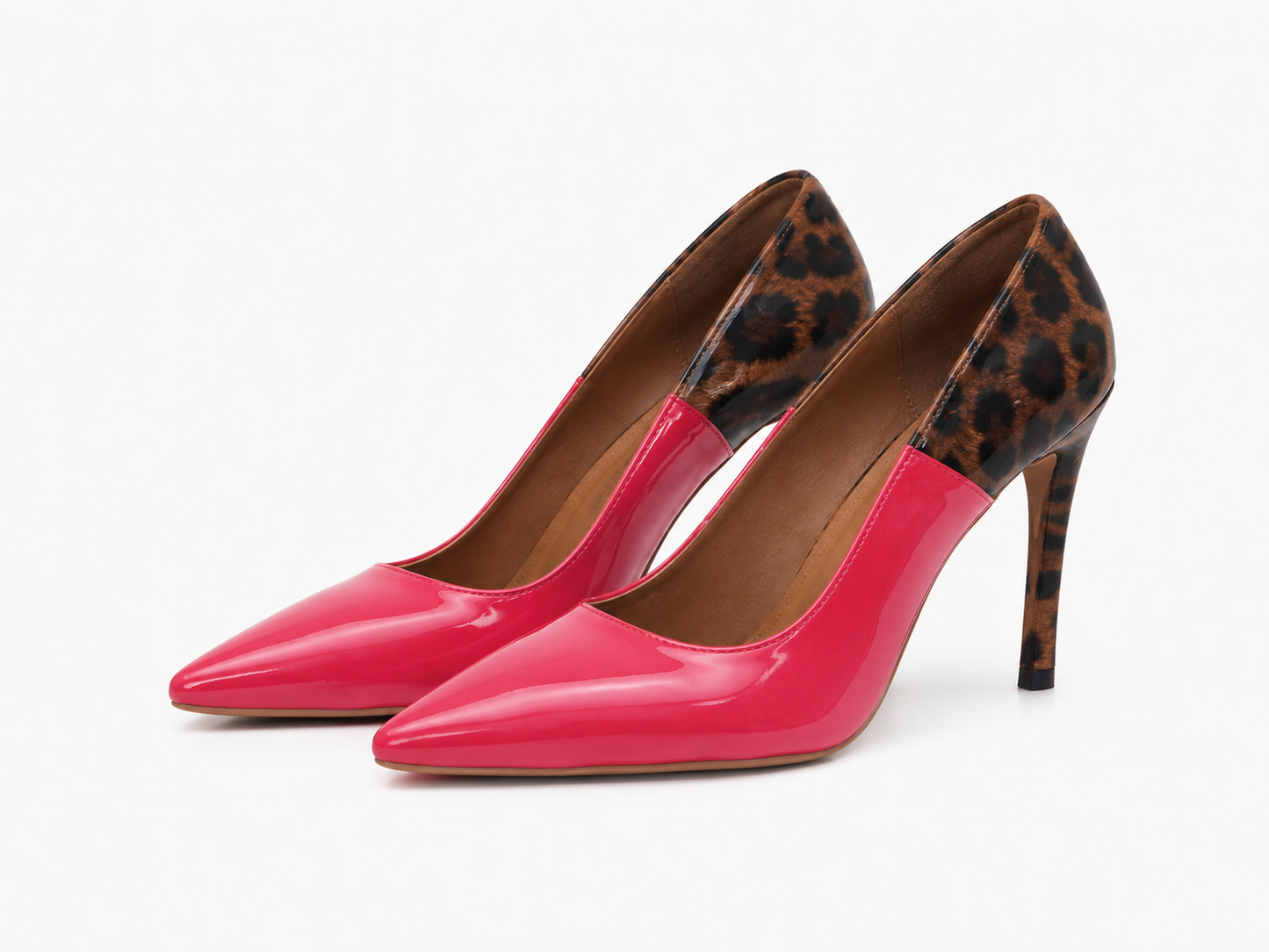 Glossy Hot Pink Patent and Leopard Pumps-  Paris | Natya Shoes (Copy) Natya Shoes