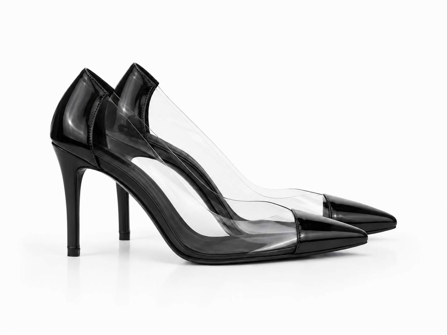 Black Patent & Transparent Panels Pointed Pumps-  ILLUSION | Natya Shoes Natya Shoes