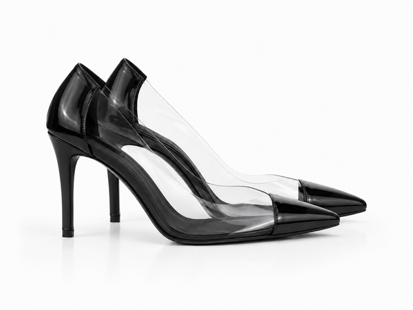Black Patent & Transparent Panels Pointed Pumps-  ILLUSION