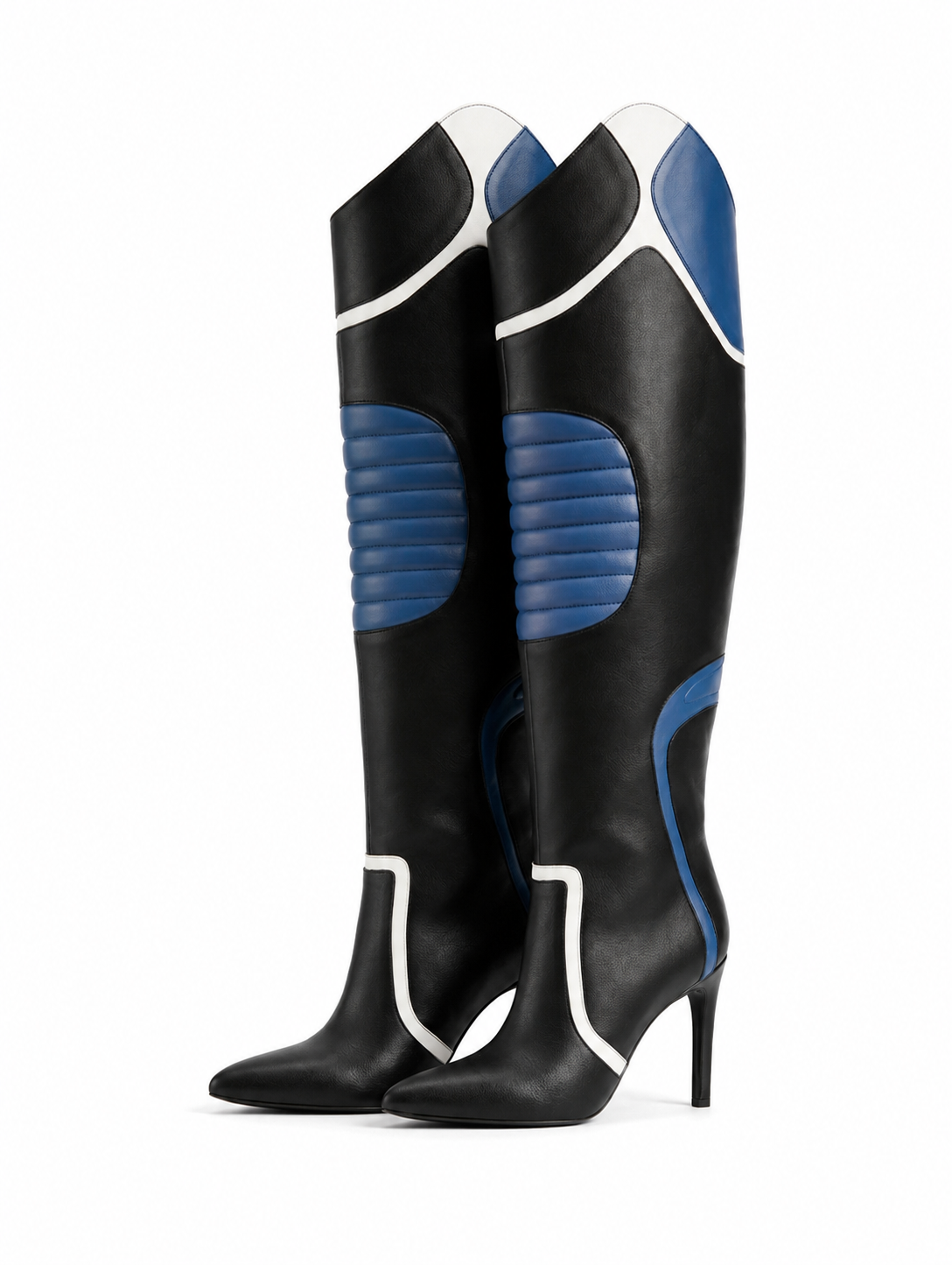 Color Block Black & Cobalt OTK Stiletto boots - STRIKER | Natya Shoes Natya Shoes