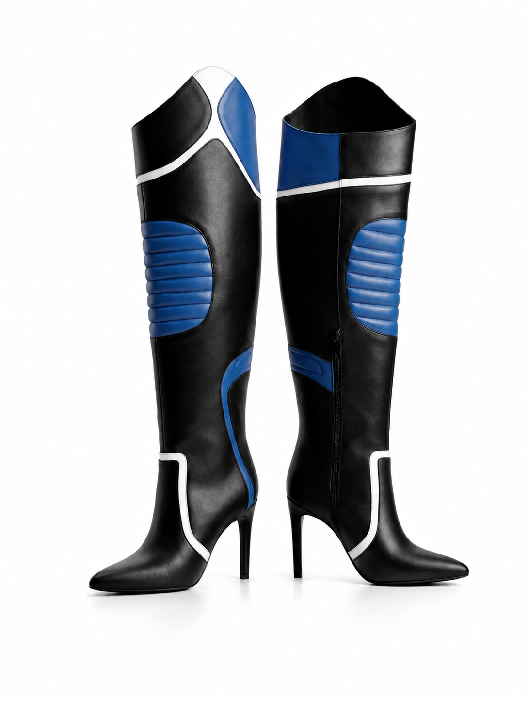 Color Block Black & Cobalt OTK Stiletto boots - STRIKER | Natya Shoes Natya Shoes