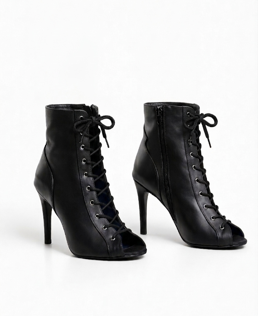 Black Fully Adjustable Lace-up Heels -Empress | Natya Shoes Natya Shoes