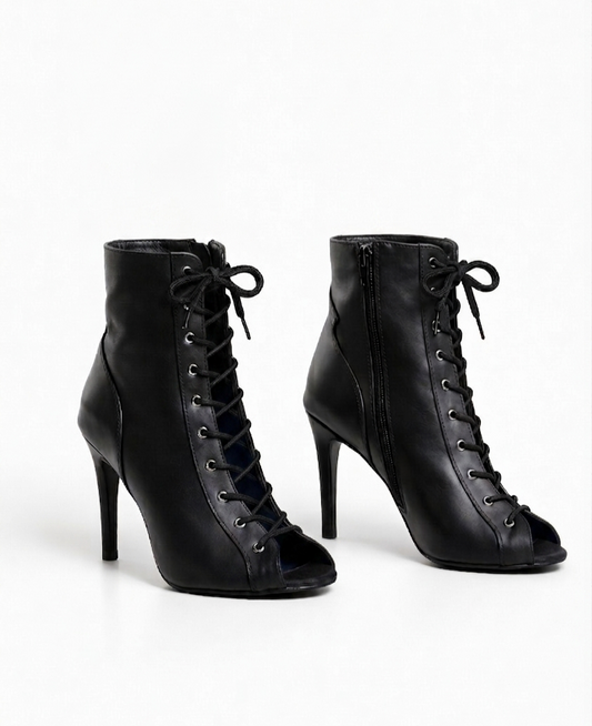 Black Fully Adjustable Lace-up Heels -Empress | Natya Shoes Natya Shoes