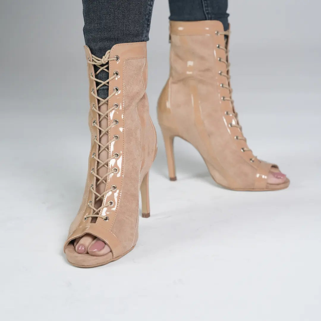 Beige Suede Ankle Booties - TWIST | Natya Shoes Natya Shoes